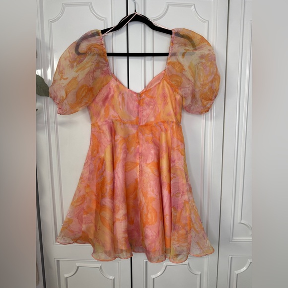 Lush Watercolor Tie-Dye Mini Dress - Pink & Orange - Picture 2 of 3